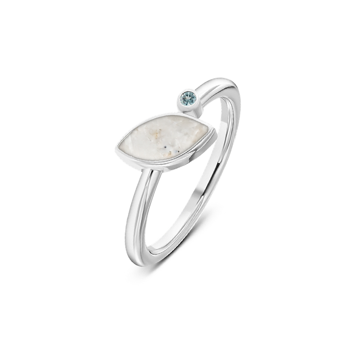 Lina as-ring in massief wit goud met parelmoer askleur en aquamarijn
