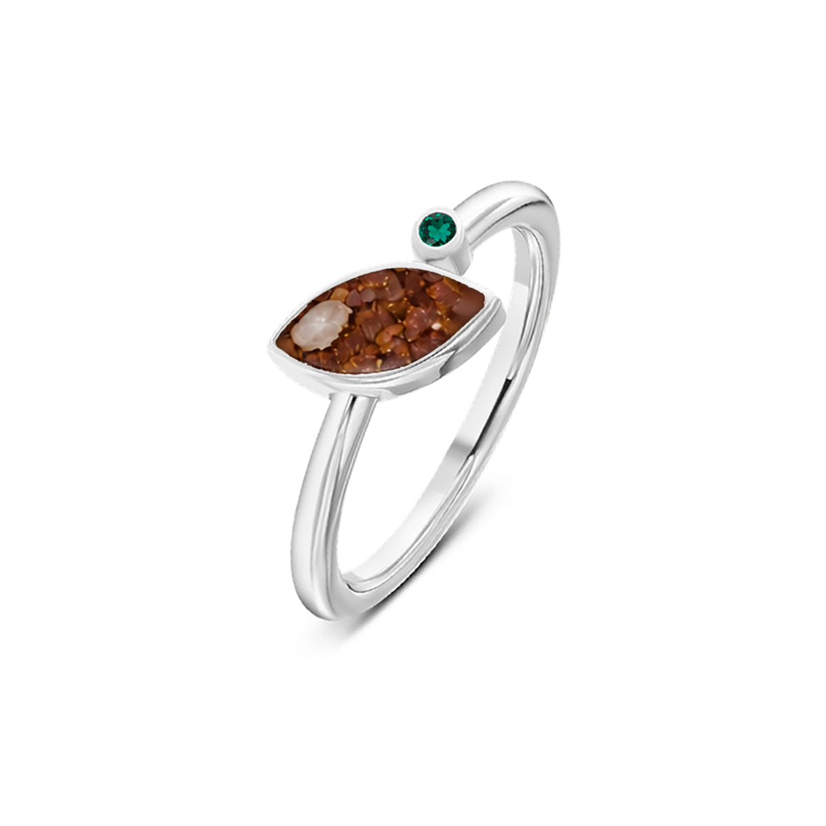 Lina as-ring in massief wit goud met koperbruin askleur en smaragd