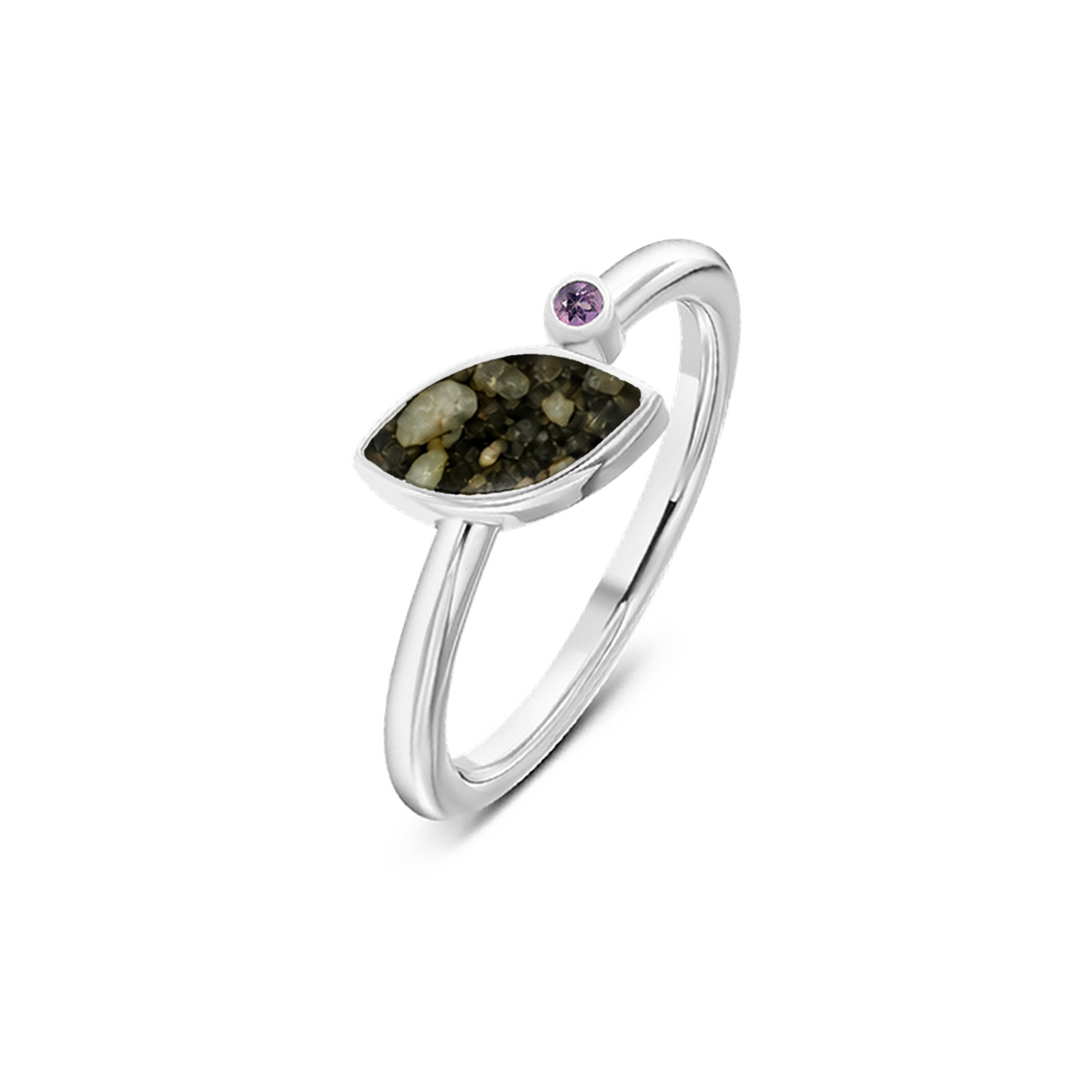 Lina as-ring in massief wit goud met antraciet askleur en amethist