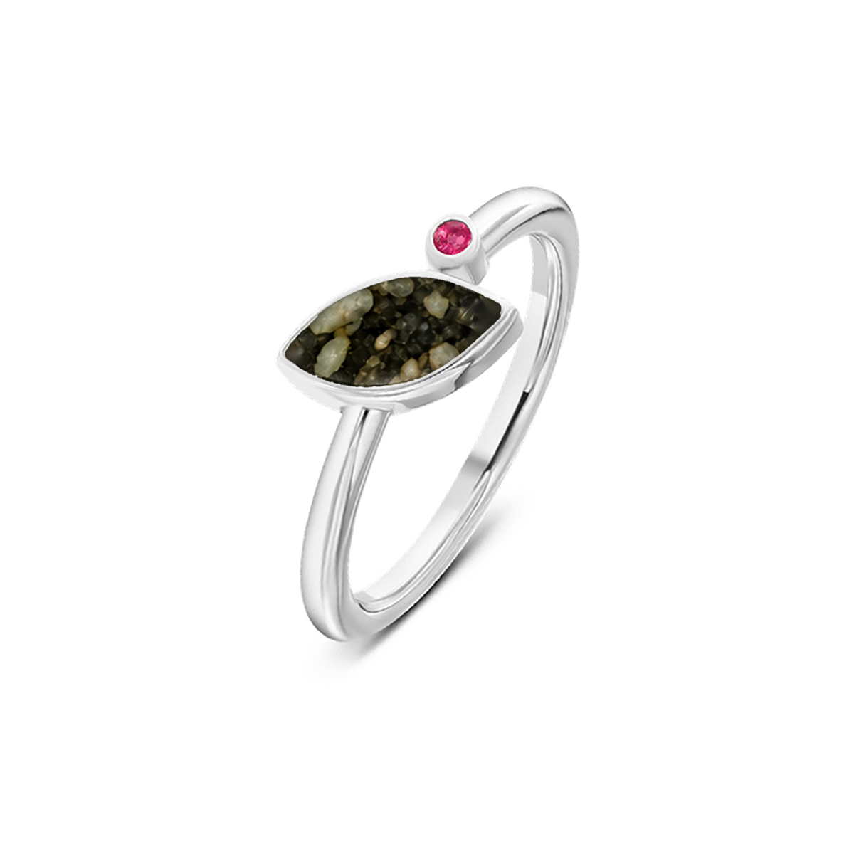 Lina as-ring in massief wit goud met antraciet askleur en robijn