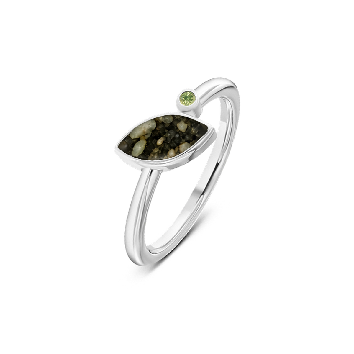 Lina as-ring in massief wit goud met antraciet askleur en peridot