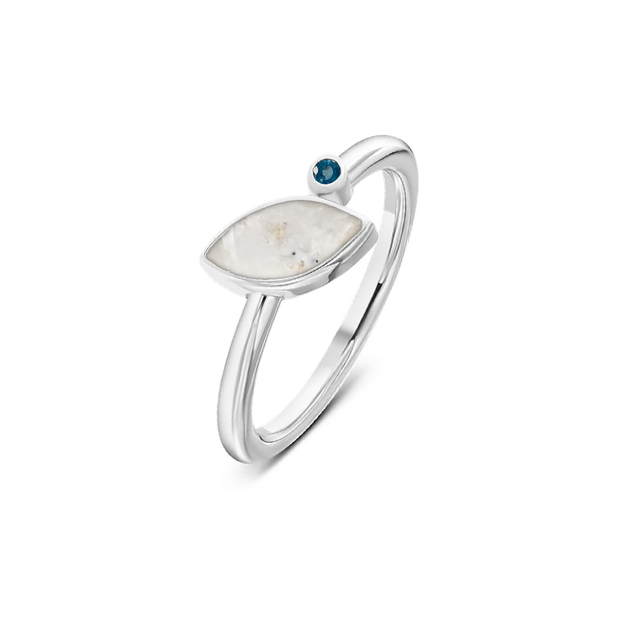 Lina as-ring in massief wit goud met parelmoer askleur en saffier