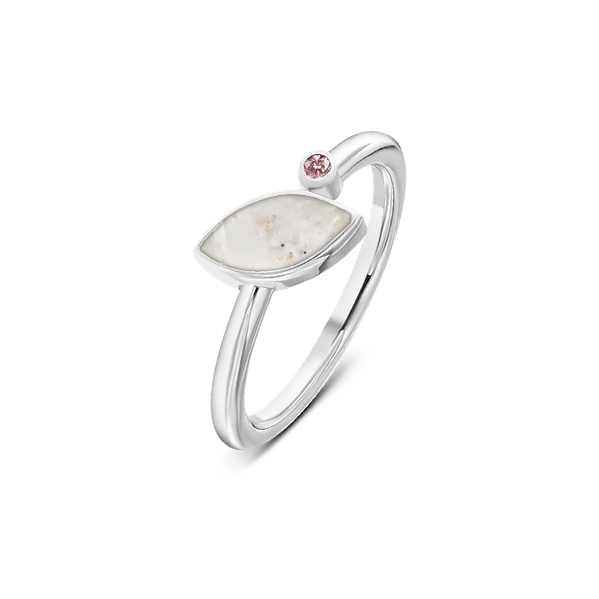 Lina as-ring in massief wit goud met parelmoer askleur en morganiet
