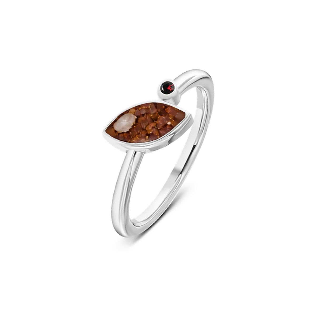 Lina as-ring in 925 zilver met koperbruin askleur en granaat