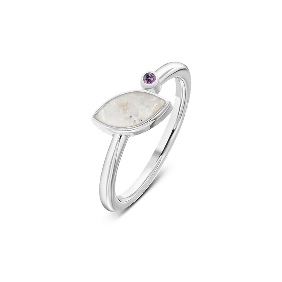 Lina as-ring in 925 zilver met parelmoer askleur en amethist