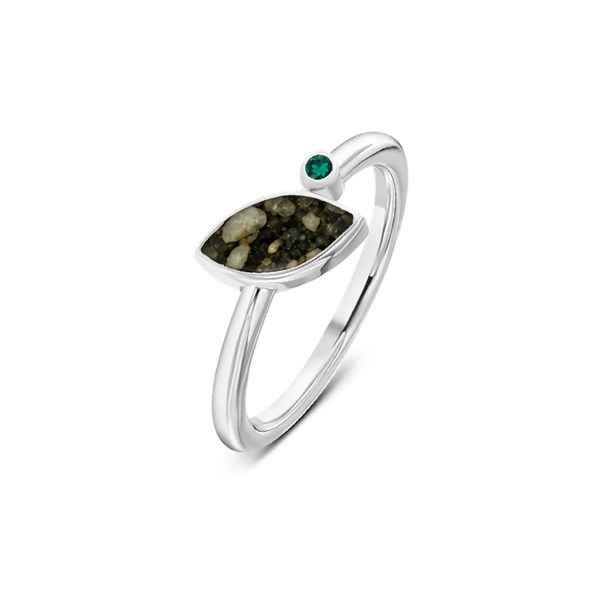 Lina as-ring in 925 zilver met antraciet askleur en smaragd