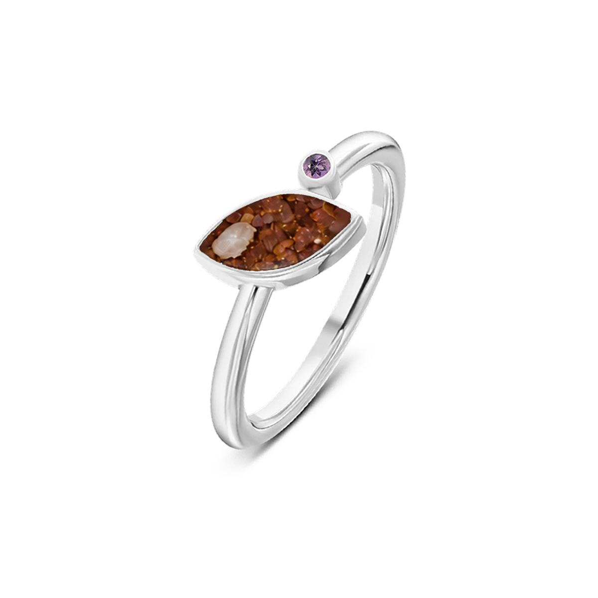 Lina as-ring in 925 zilver met koperbruin askleur en amethist