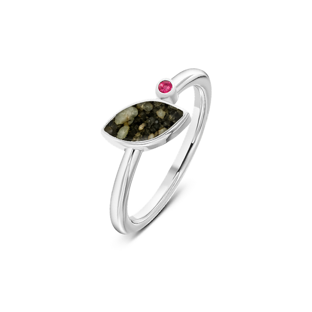 Lina as-ring in 925 zilver met antraciet askleur en robijn