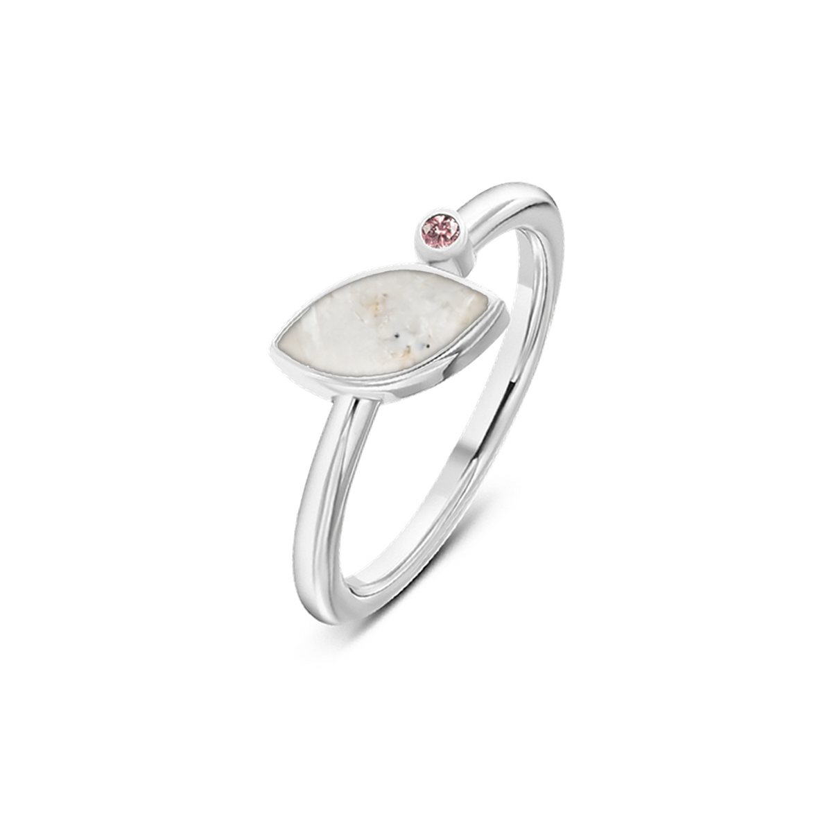Lina as-ring in 925 zilver met parelmoer askleur en morganiet