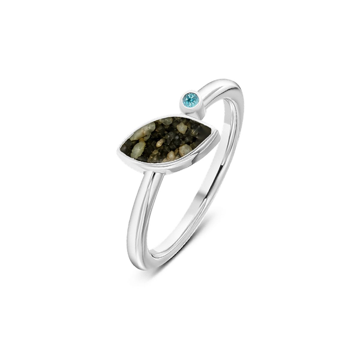Lina as-ring in 925 zilver met antraciet askleur en blauwe topaas