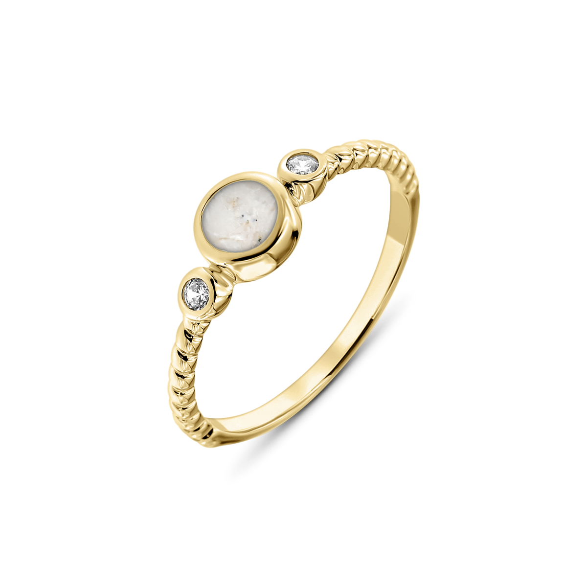 Lot as-ring in massief geel goud met parelmoer askleur