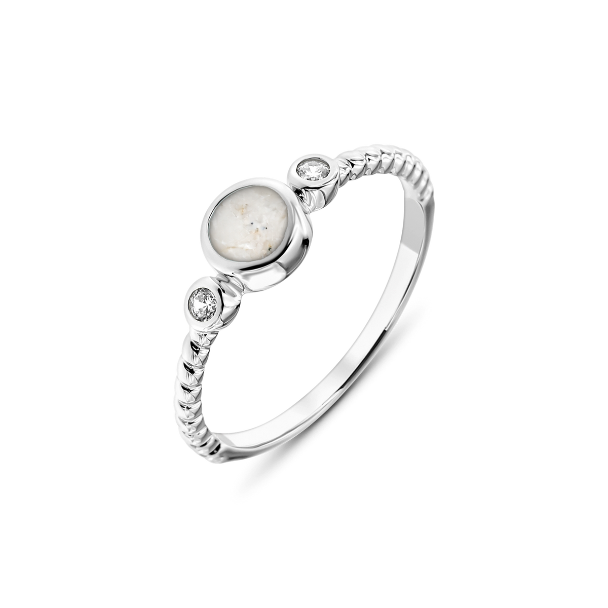 Lot as-ring in 925 zilver met parelmoer askleur