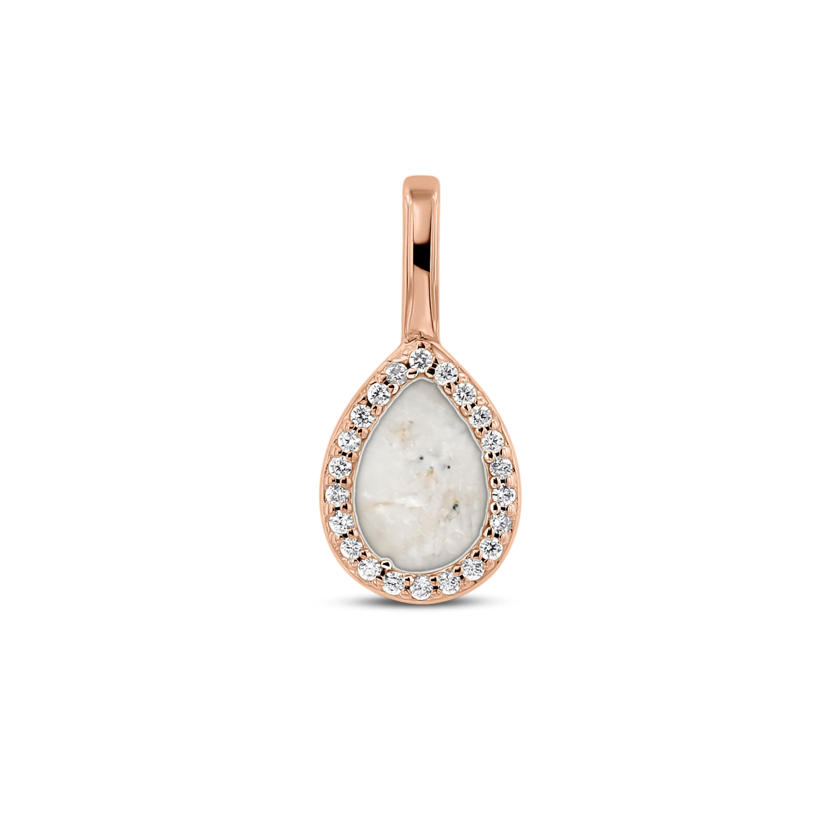 Lotte as-hanger in massief rosé goud met parelmoer askleur