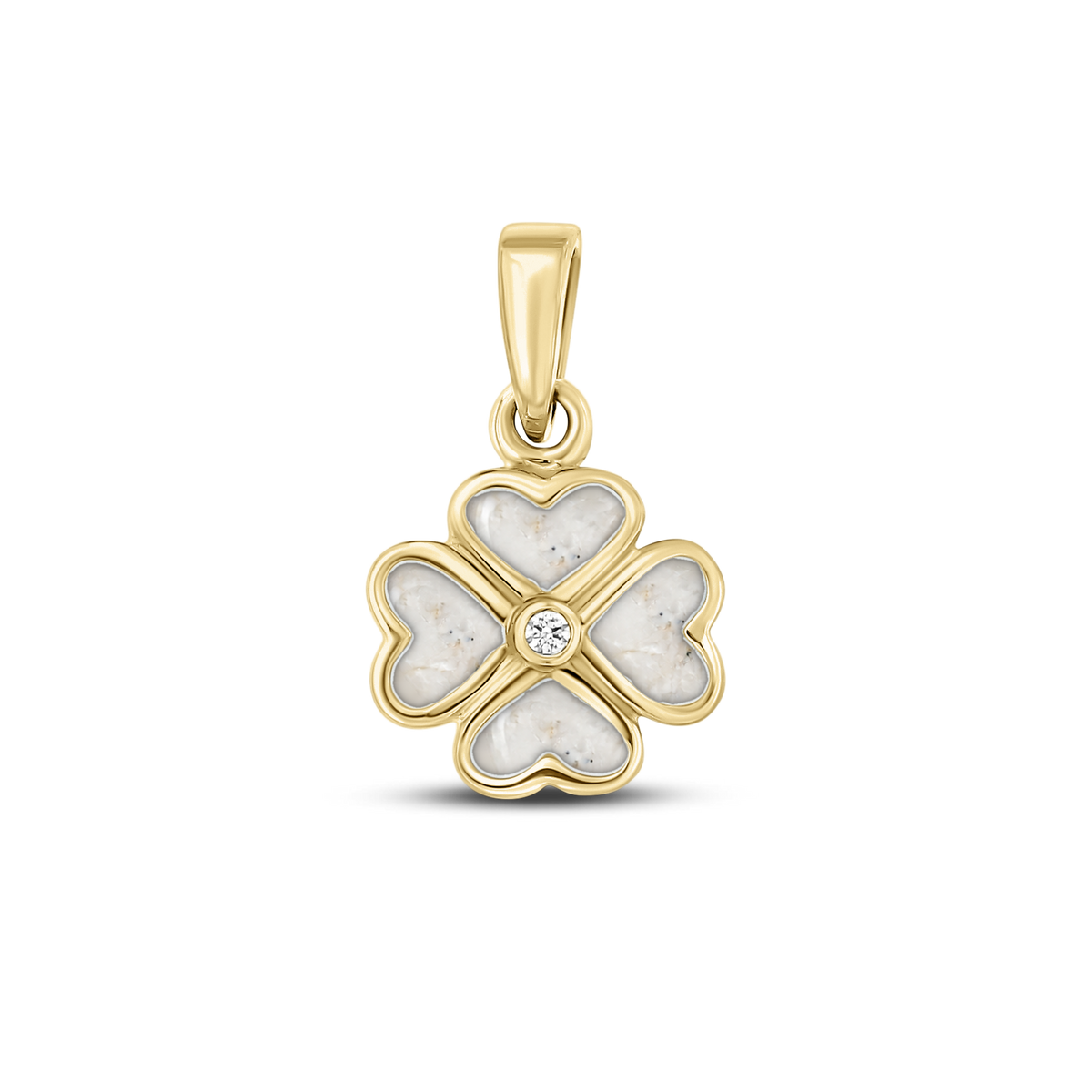 Lucy as-hanger in massief geel goud met parelmoer askleur en zirkonia