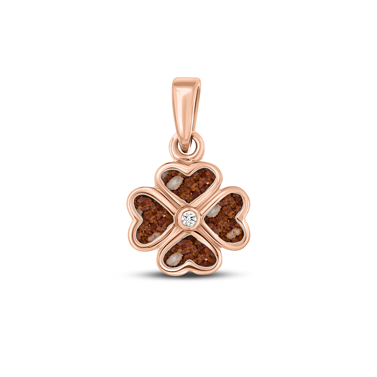 Lucy as-hanger in massief rosé goud met koperbruin askleur en zirkonia