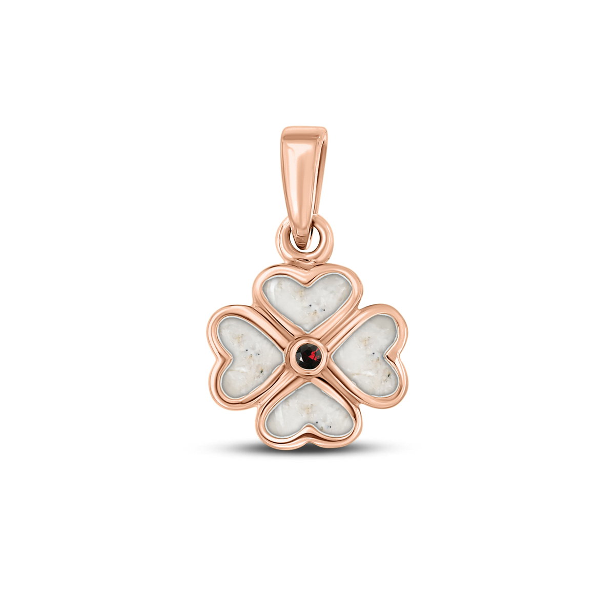 Lucy as-hanger in massief rosé goud met parelmoer askleur en granaat