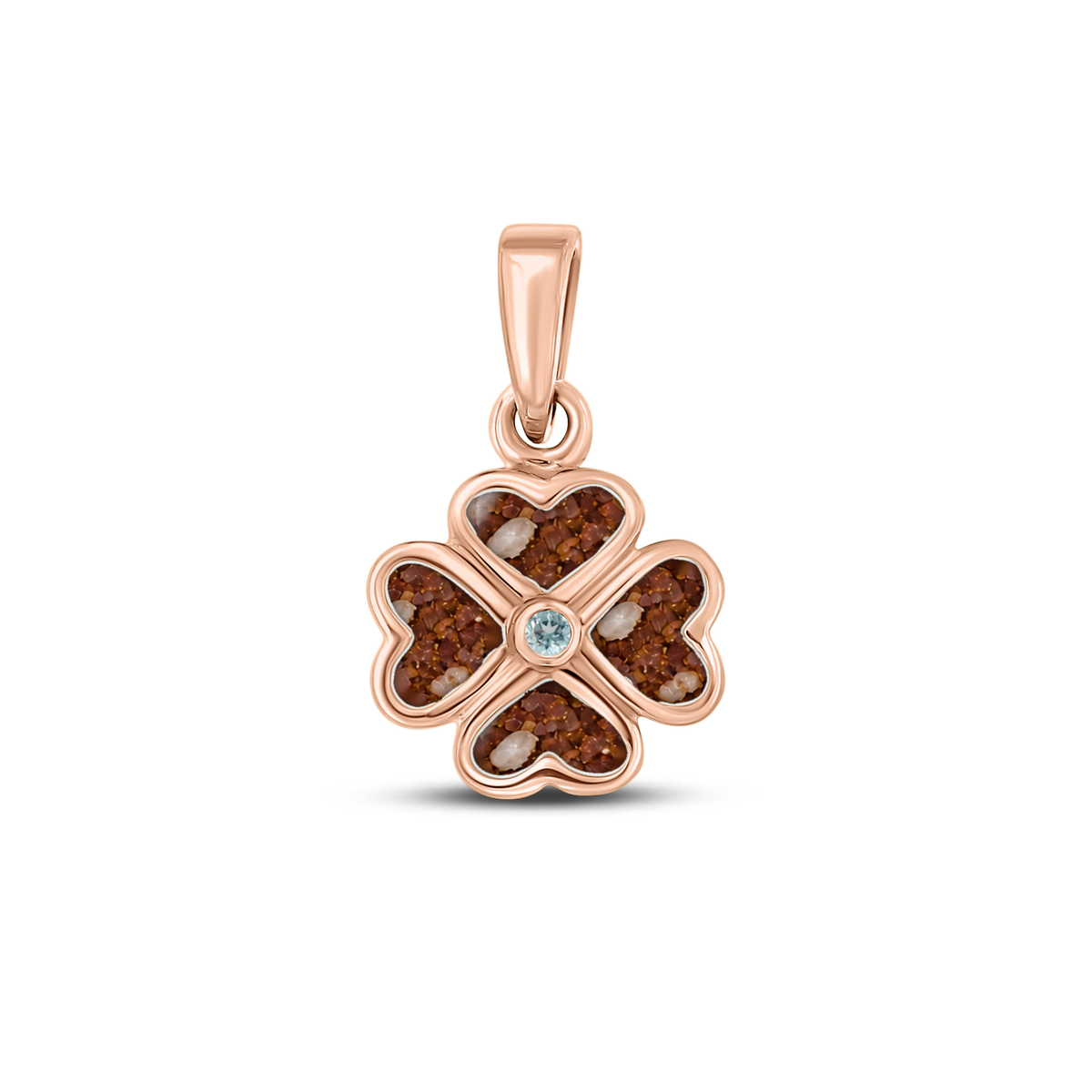 Lucy as-hanger in massief rosé goud met koperbruin askleur en aquamarijn