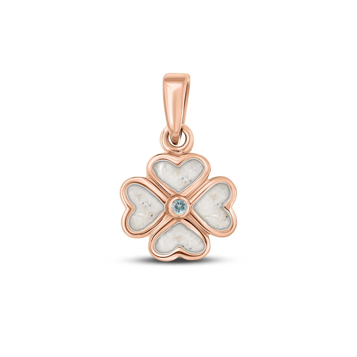 Lucy as-hanger in massief rosé goud met parelmoer askleur en aquamarijn