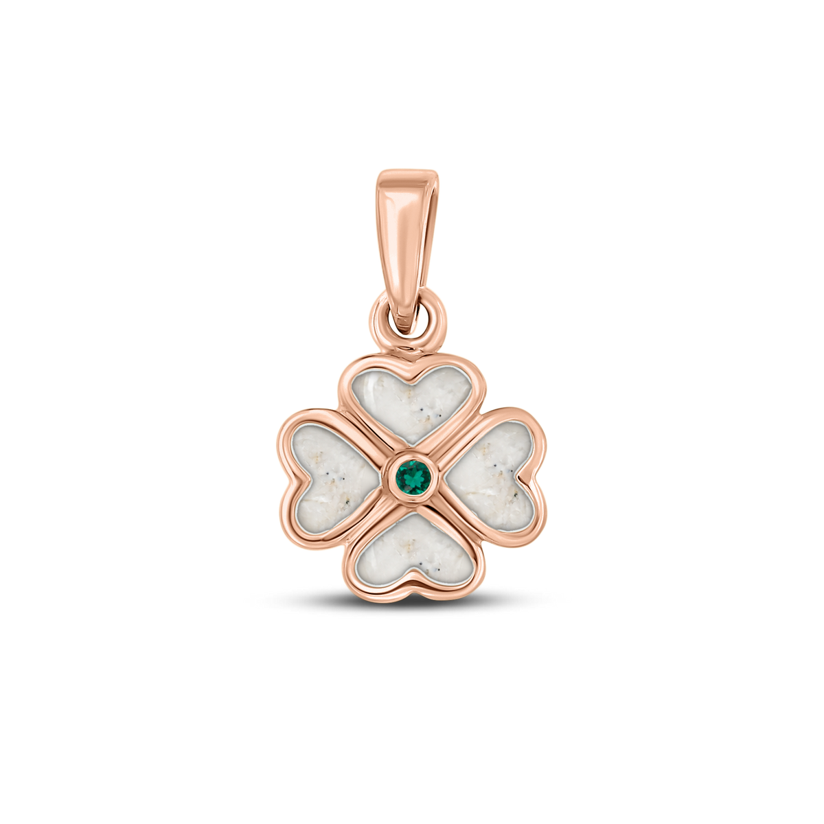 Lucy as-hanger in massief rosé goud met parelmoer askleur en smaragd