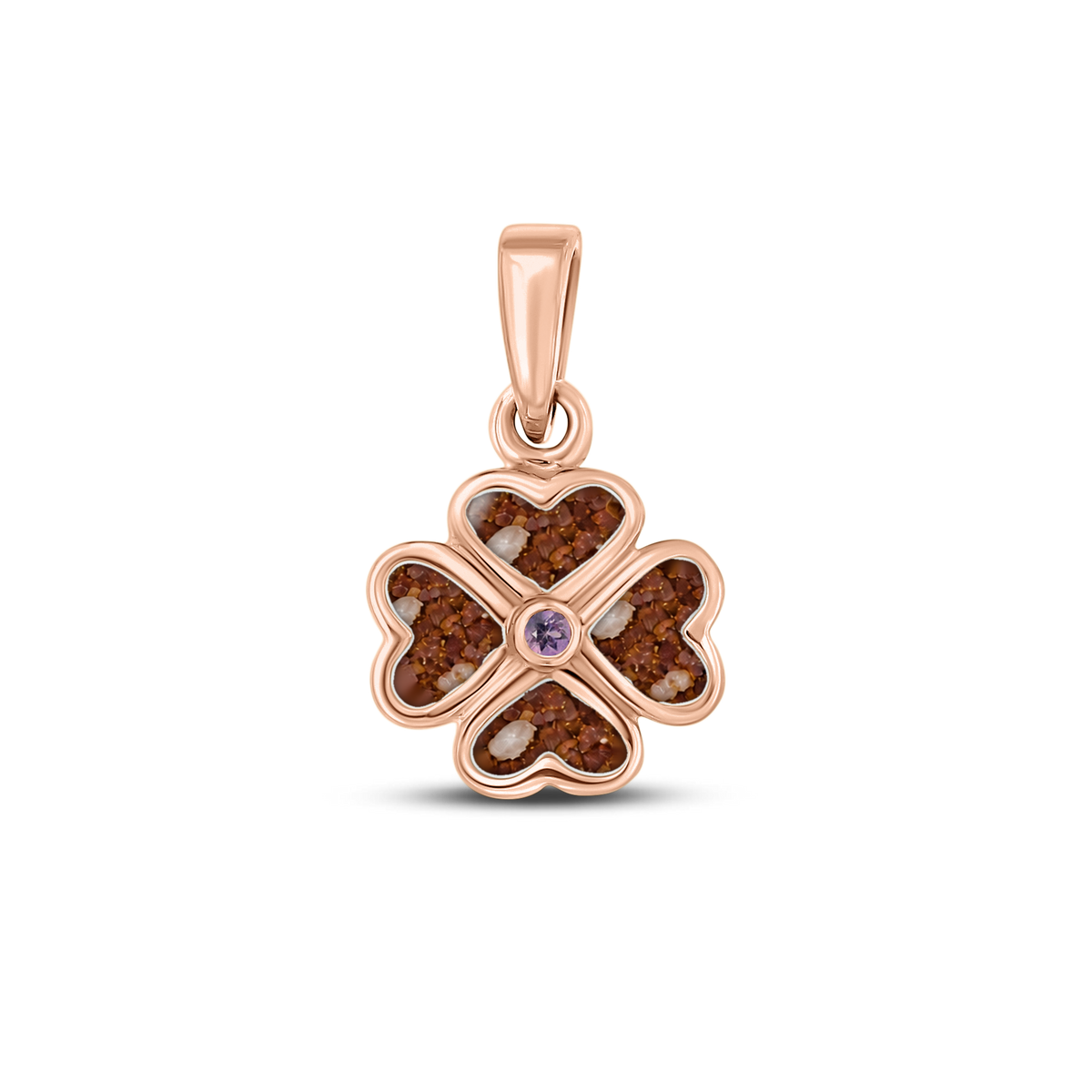 Lucy as-hanger in massief rosé goud met koperbruin askleur en amethist