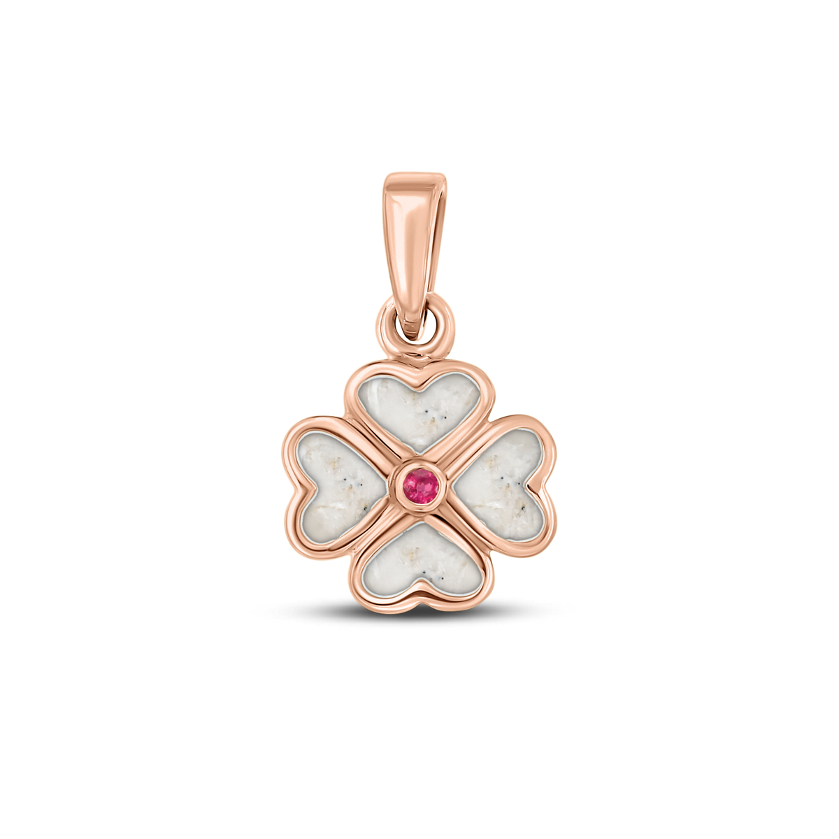 Lucy as-hanger in massief rosé goud met parelmoer askleur en robijn