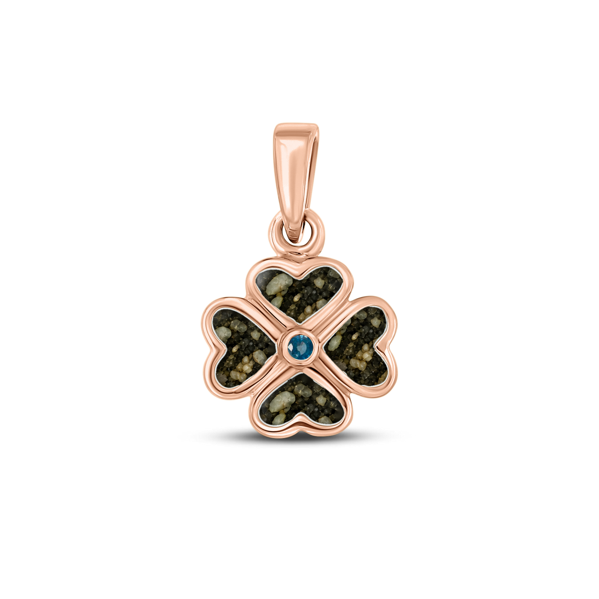 Lucy as-hanger in massief rosé goud met antraciet askleur en saffier