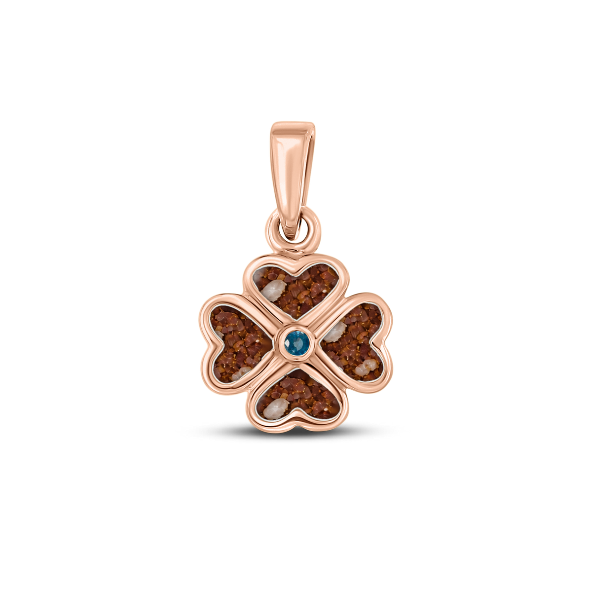 Lucy as-hanger in massief rosé goud met koperbruin askleur en saffier