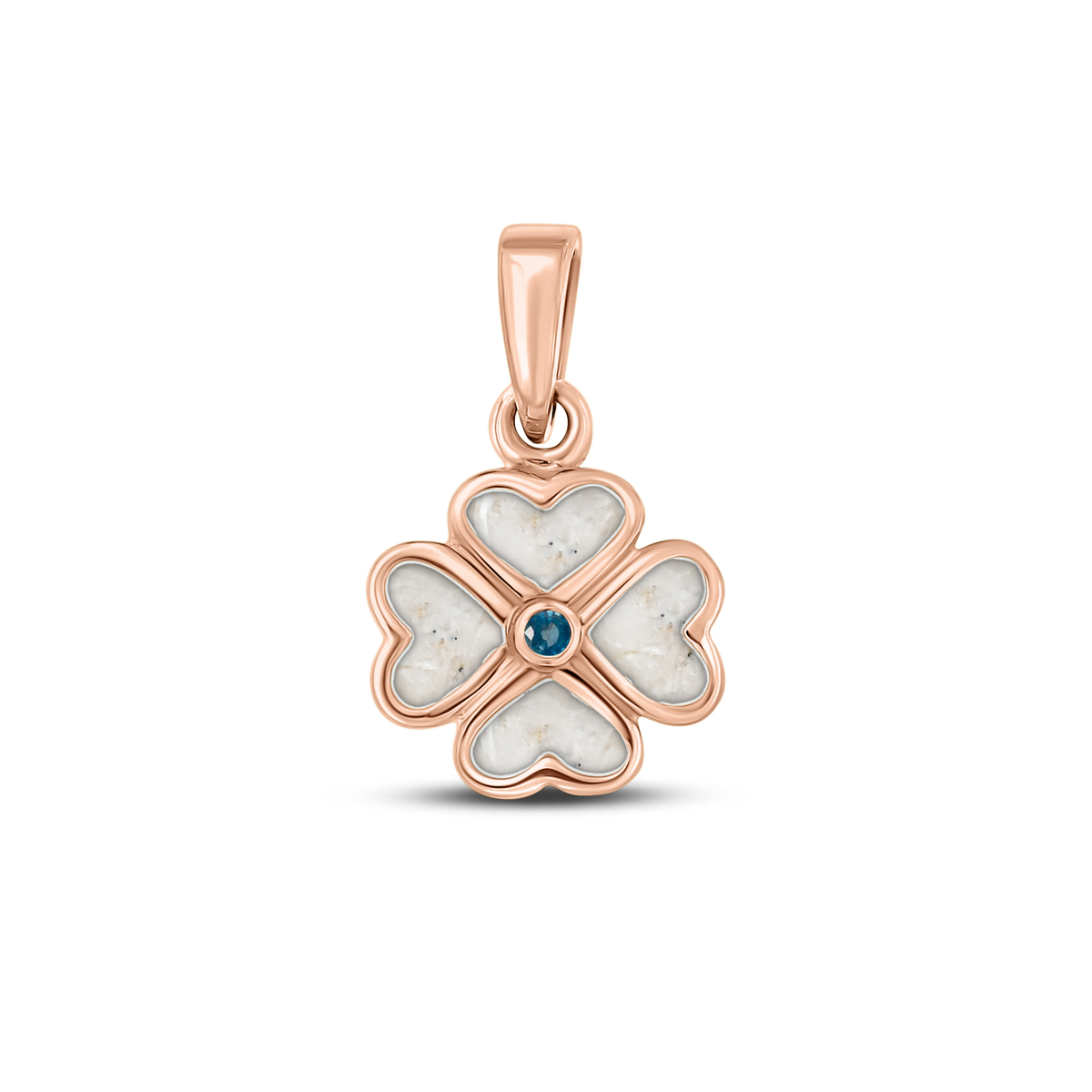 Lucy as-hanger in massief rosé goud met parelmoer askleur en saffier