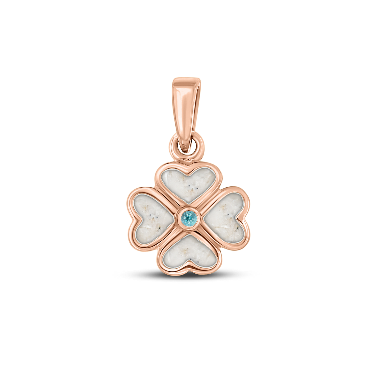 Lucy as-hanger in massief rosé goud met parelmoer askleur en blauwe topaas
