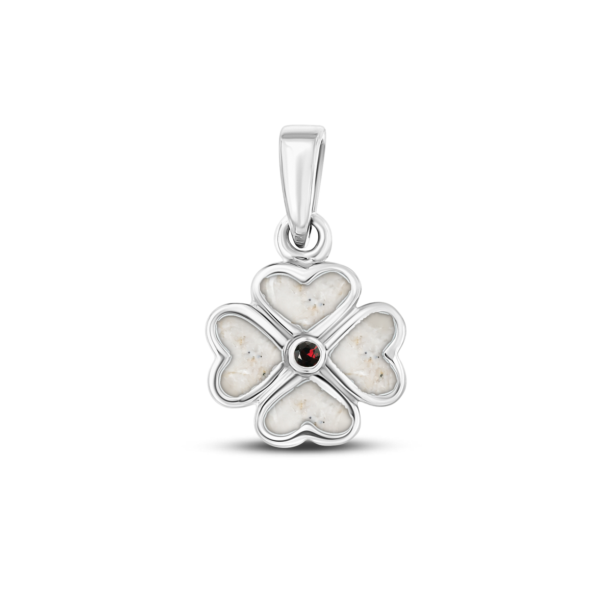 Lucy as-hanger in massief wit goud met parelmoer askleur en granaat