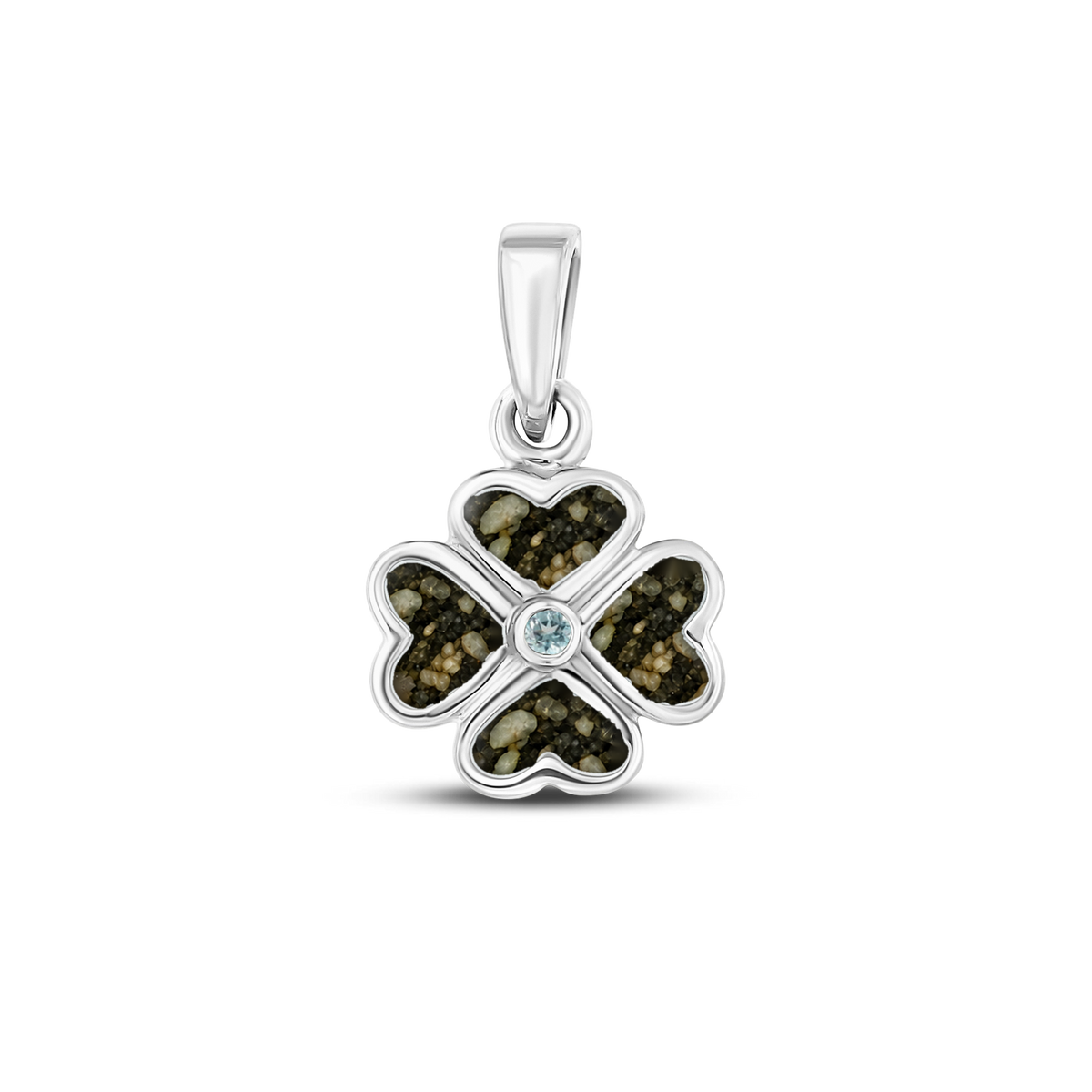 Lucy as-hanger in massief wit goud met antraciet askleur en aquamarijn