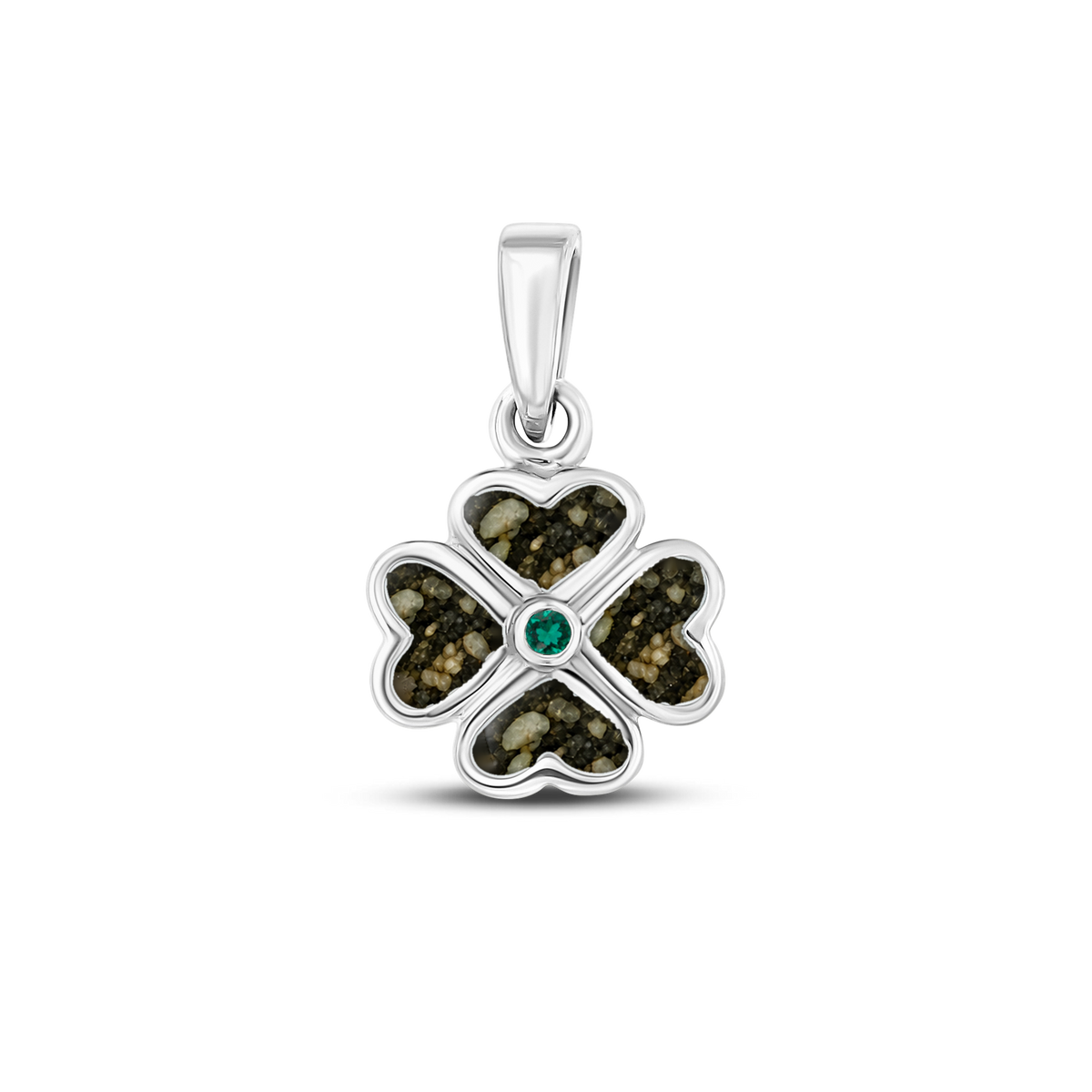 Lucy as-hanger in massief wit goud met antraciet askleur en smaragd