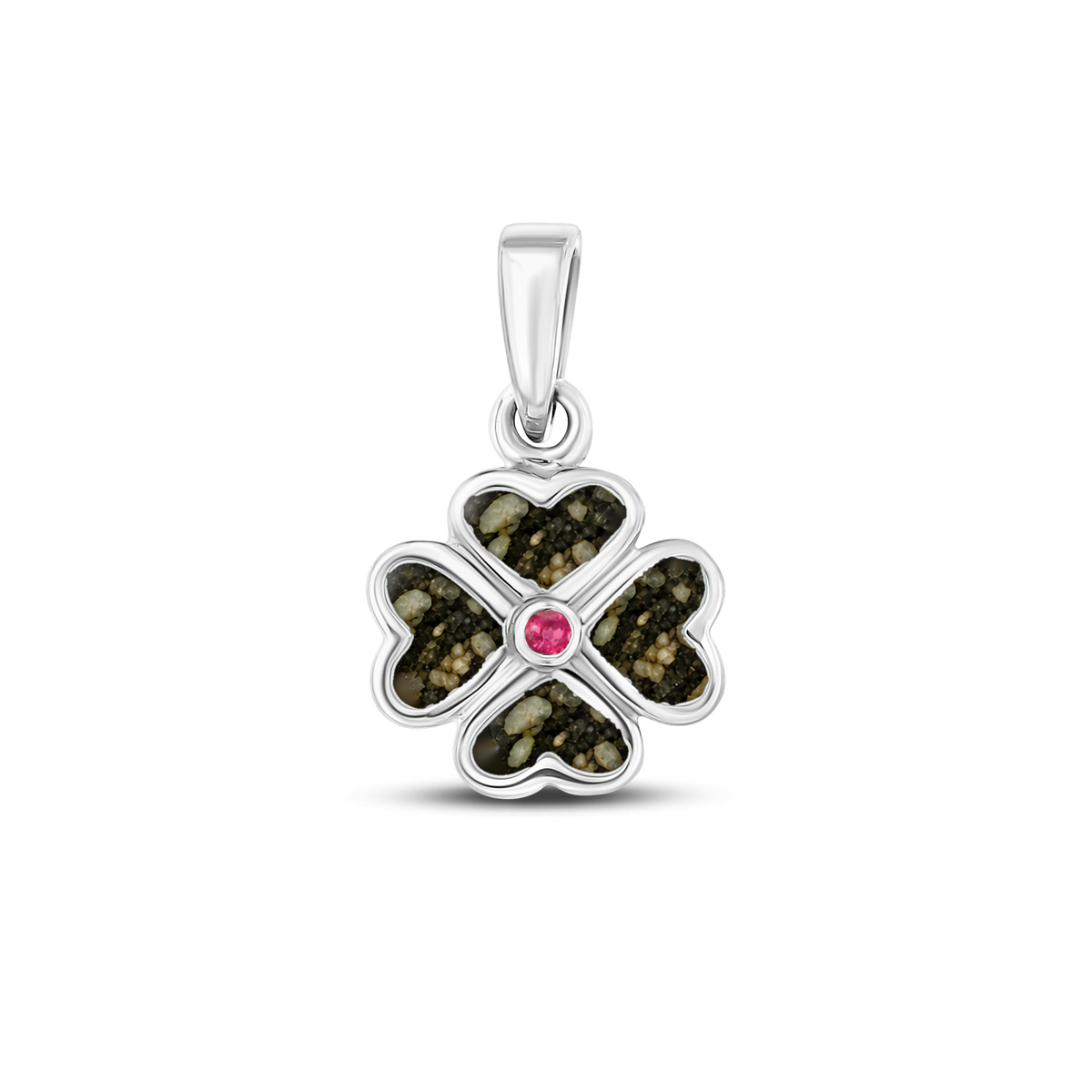 Lucy as-hanger in massief wit goud met antraciet askleur en robijn