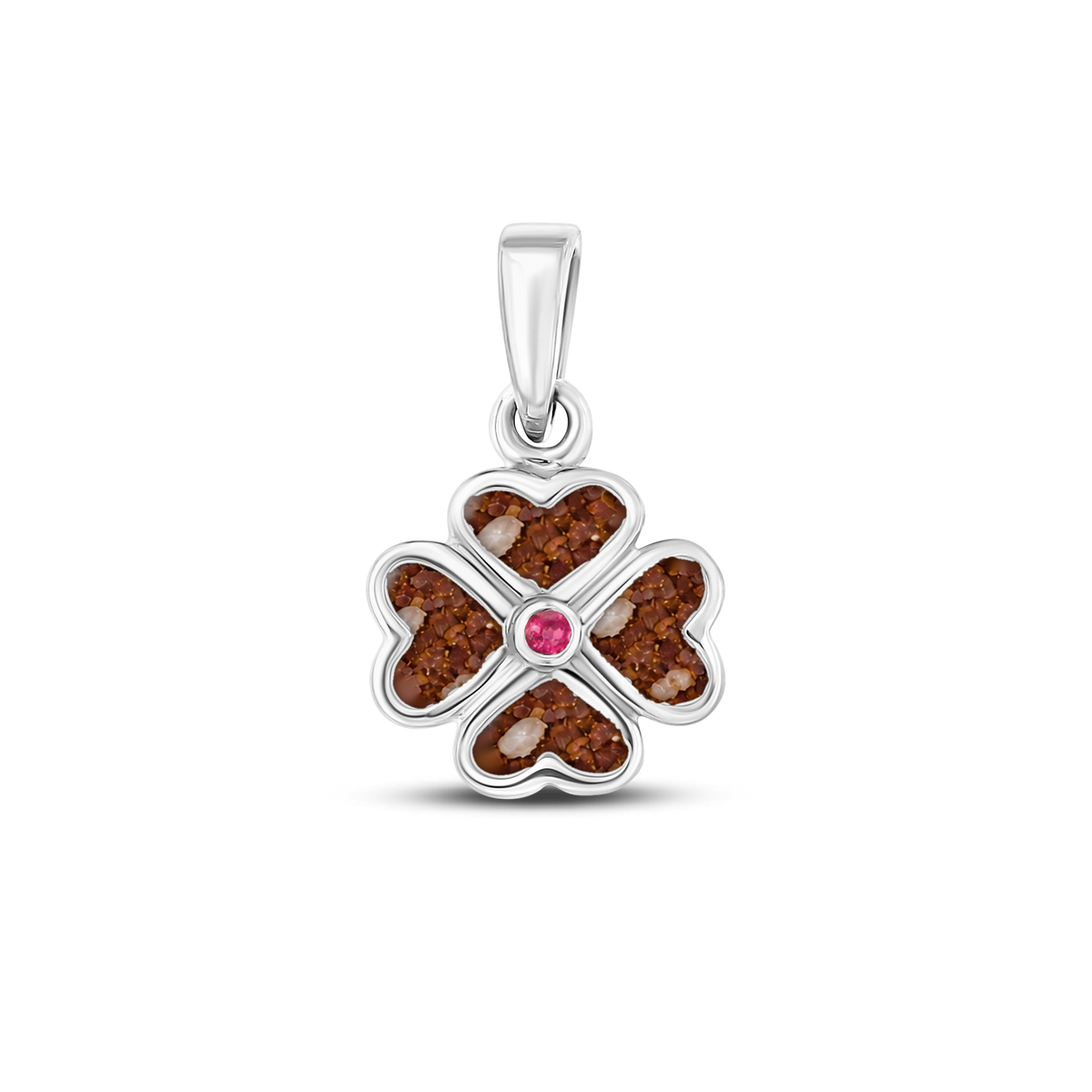 Lucy as-hanger in massief wit goud met koperbruin askleur en robijn