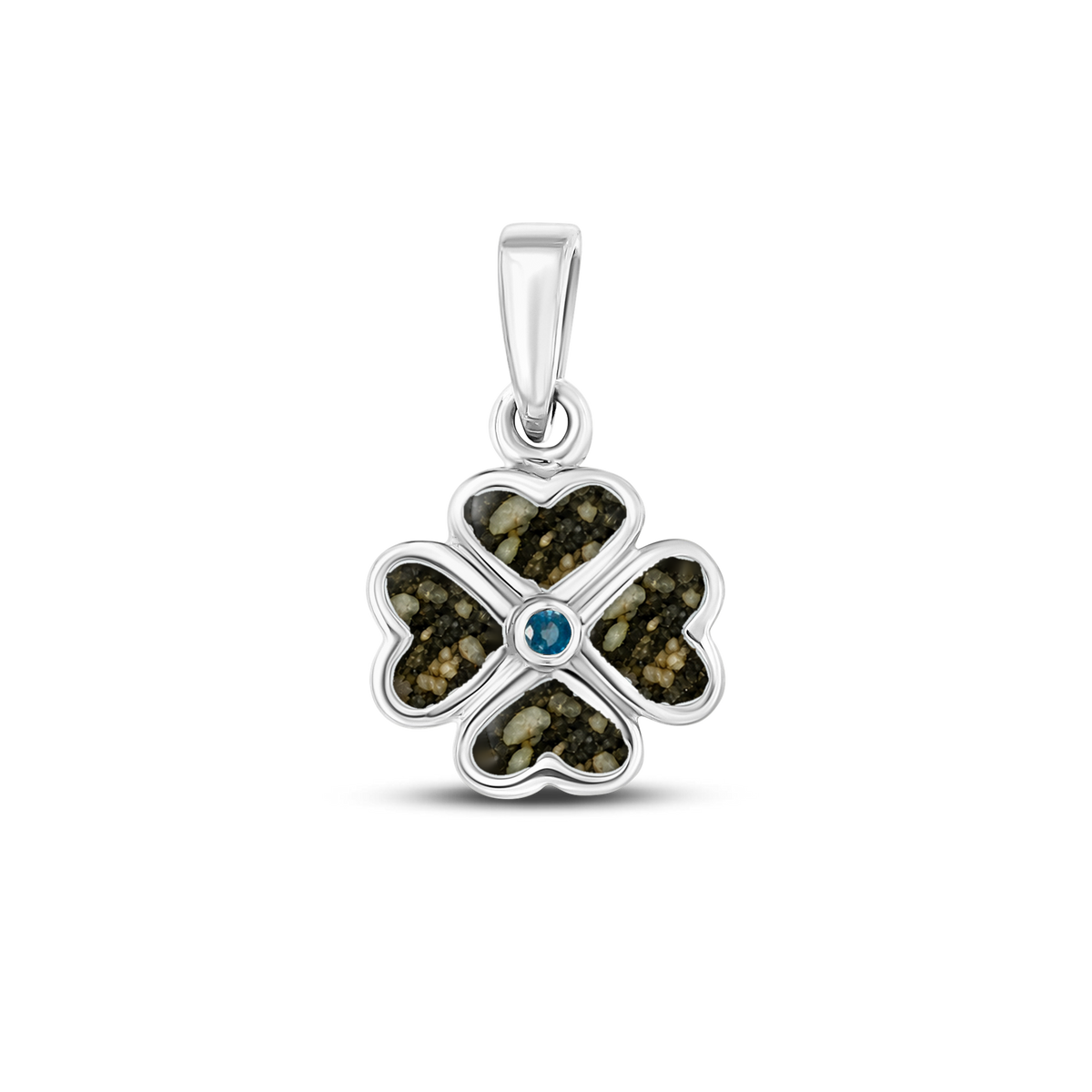 Lucy as-hanger in massief wit goud met antraciet askleur en saffier