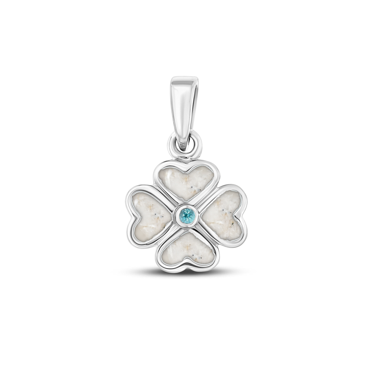 Lucy as-hanger in massief wit goud met parelmoer askleur en blauwe topaas