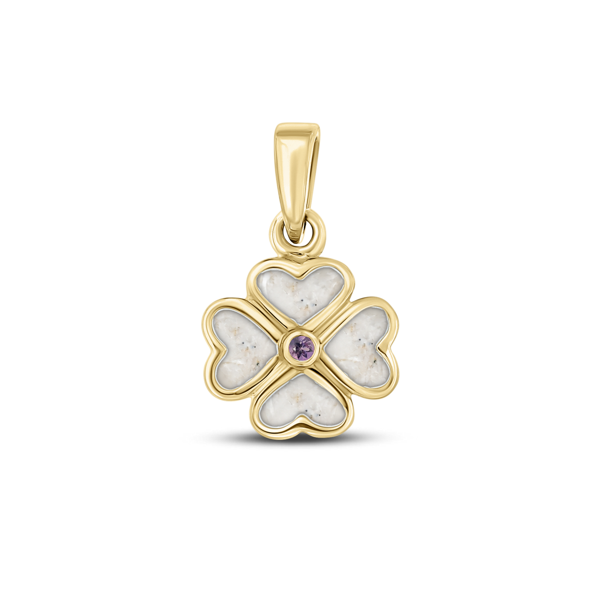 Lucy as-hanger in massief geel goud met parelmoer askleur en amethist