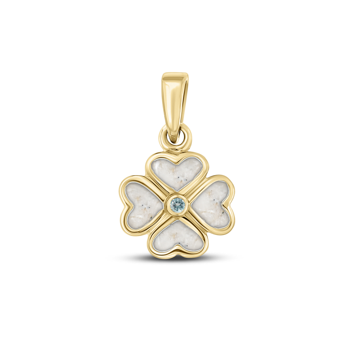 Lucy as-hanger in massief geel goud met parelmoer askleur en aquamarijn