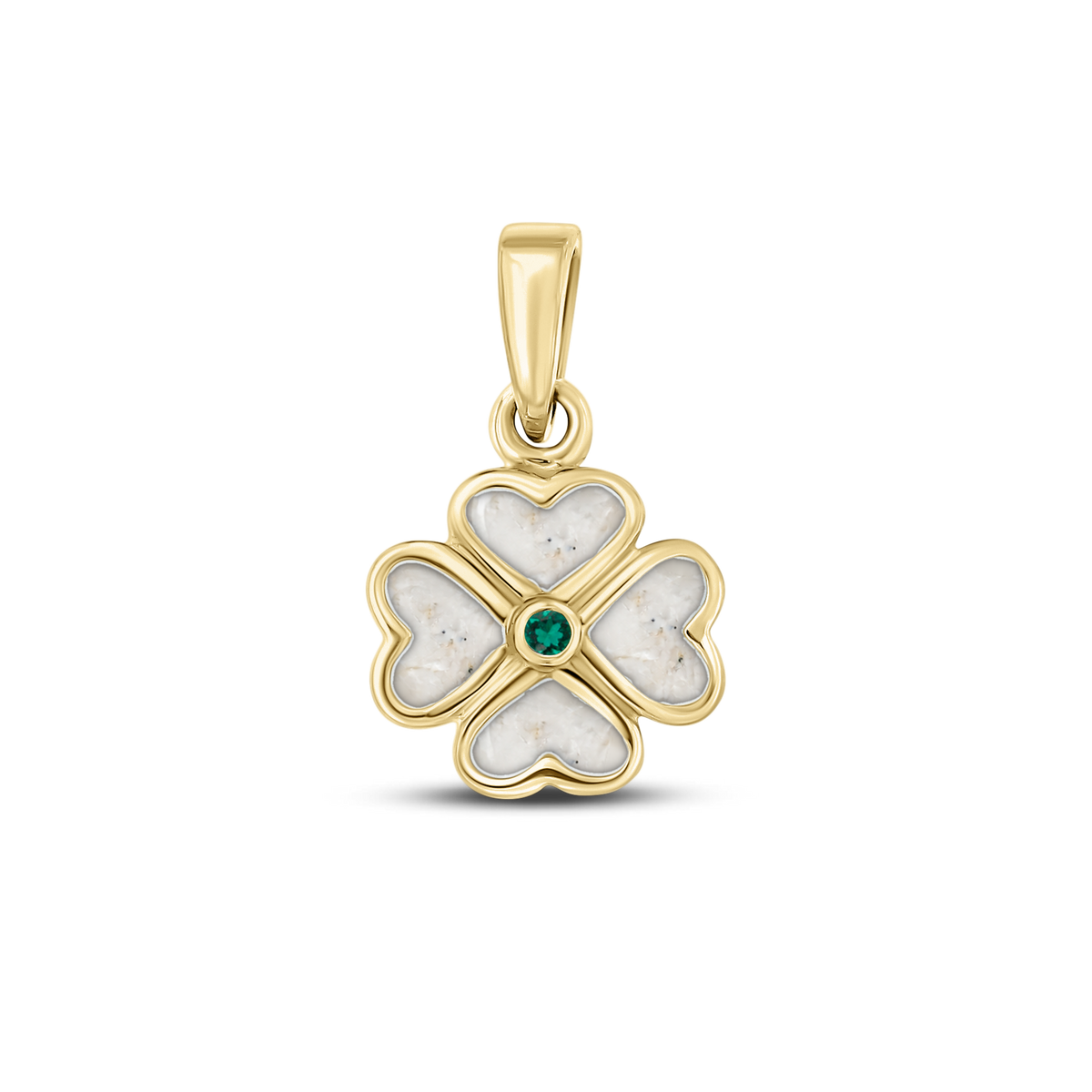 Lucy as-hanger in massief geel goud met parelmoer askleur en smaragd