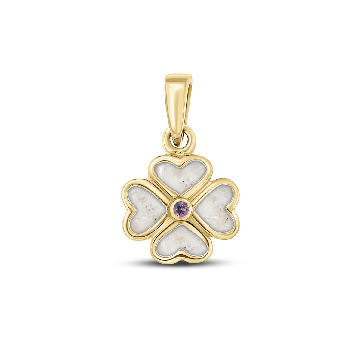 Lucy as-hanger in massief geel goud met parelmoer askleur en amethist