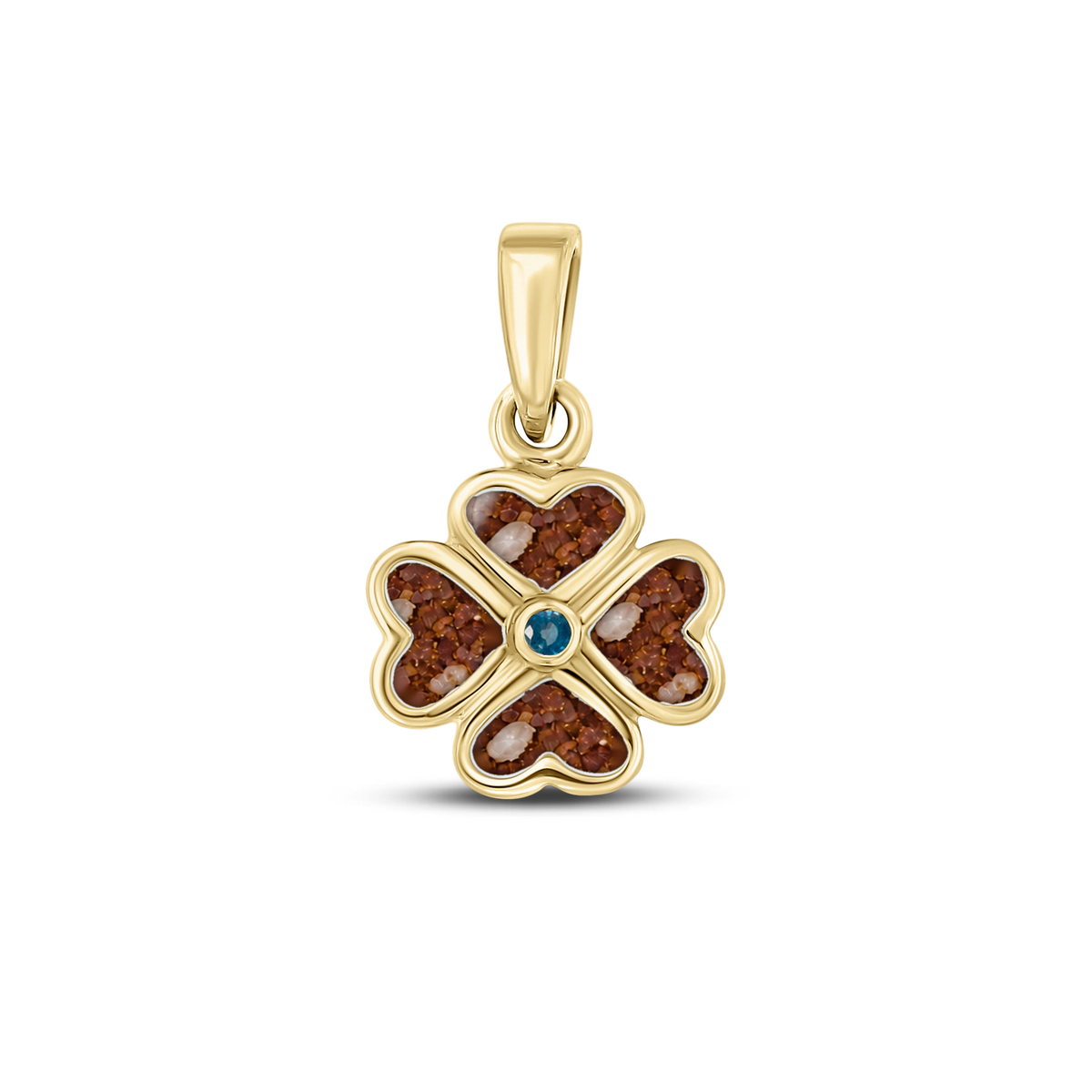 Lucy as-hanger in massief geel goud met koperbruin askleur en saffier