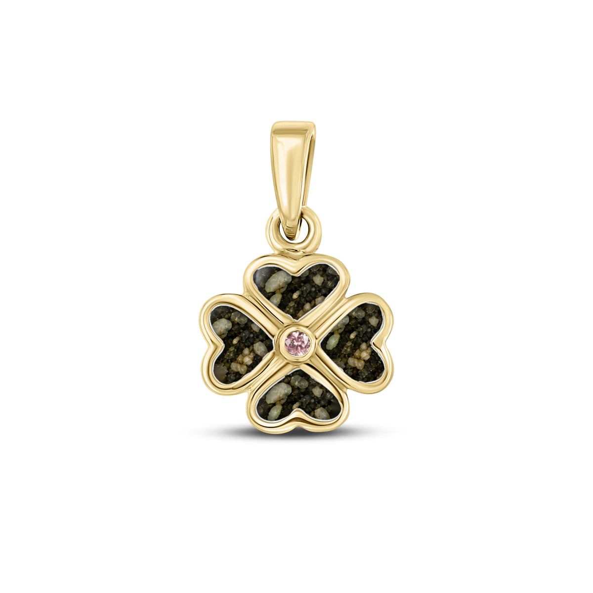 Lucy as-hanger in massief geel goud met antraciet askleur en morganiet