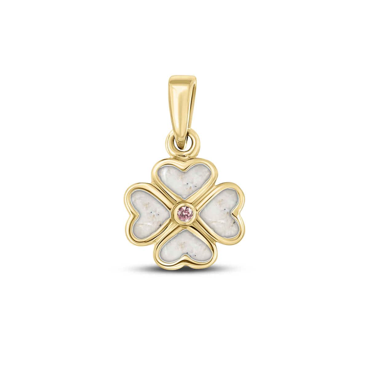 Lucy as-hanger in massief geel goud met parelmoer askleur en morganiet