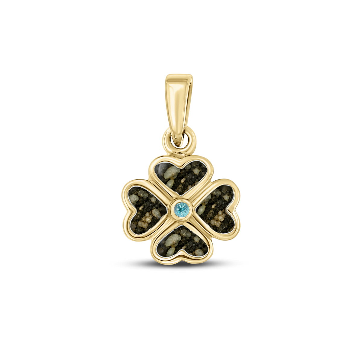 Lucy as-hanger in massief geel goud met antraciet askleur en blauwe topaas