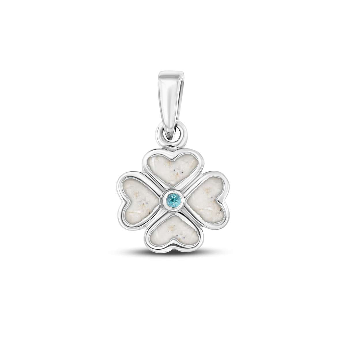 Lucy as-hanger in 925 zilver met parelmoer askleur en blauwe topaas
