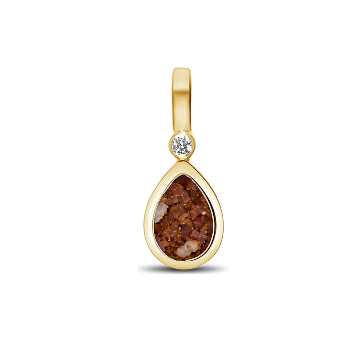 Magic Drop as-hanger in massief geel goud met koperbruin askleur en zirkonia