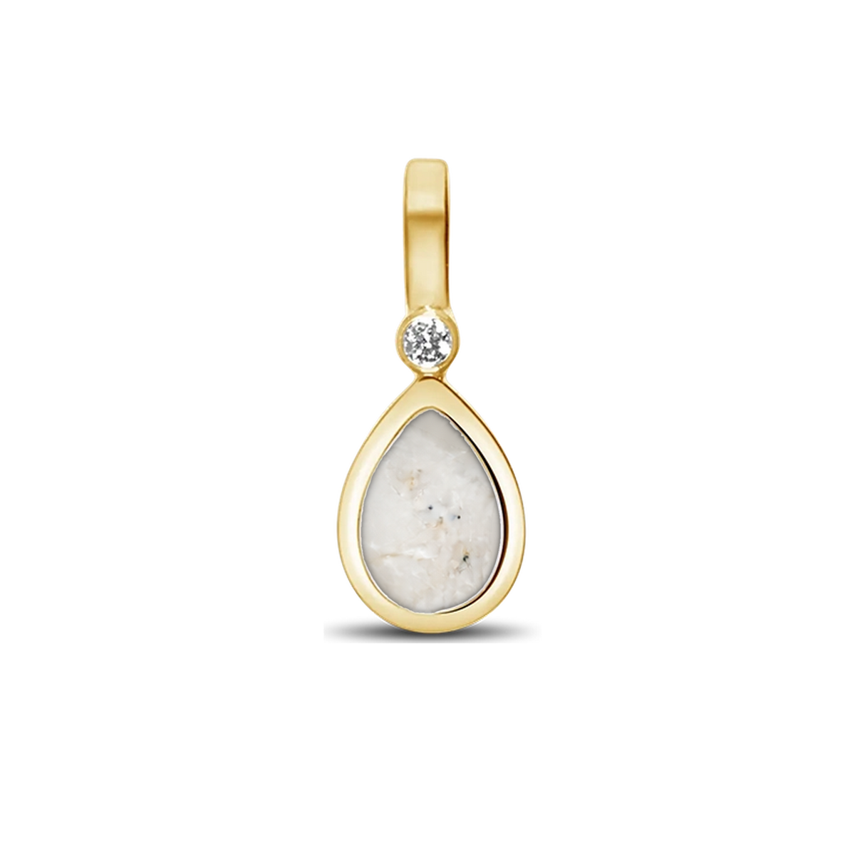 Magic Drop as-hanger in massief geel goud met parelmoer askleur en zirkonia