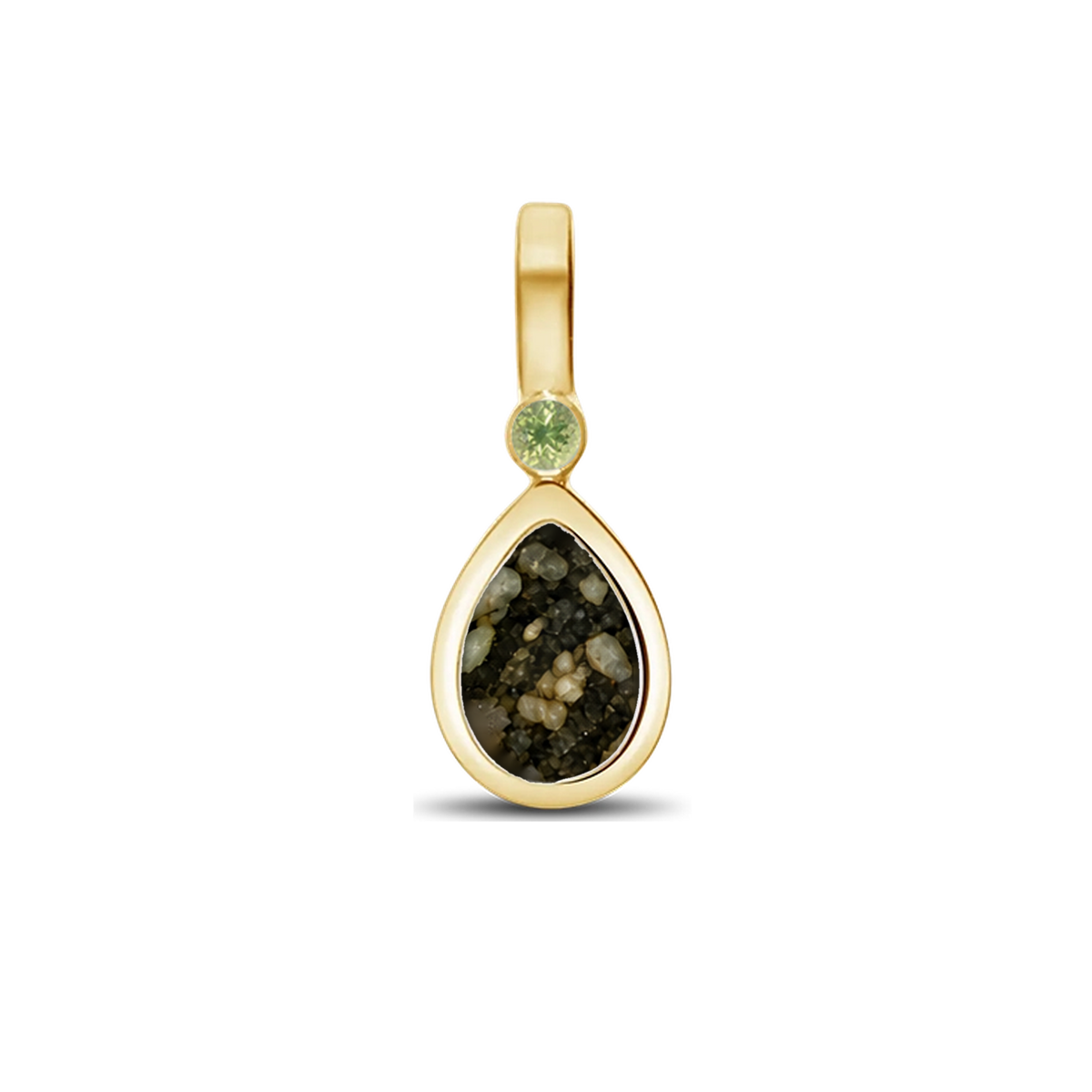 Magic Drop as-hanger in massief geel goud met antraciet askleur en peridot
