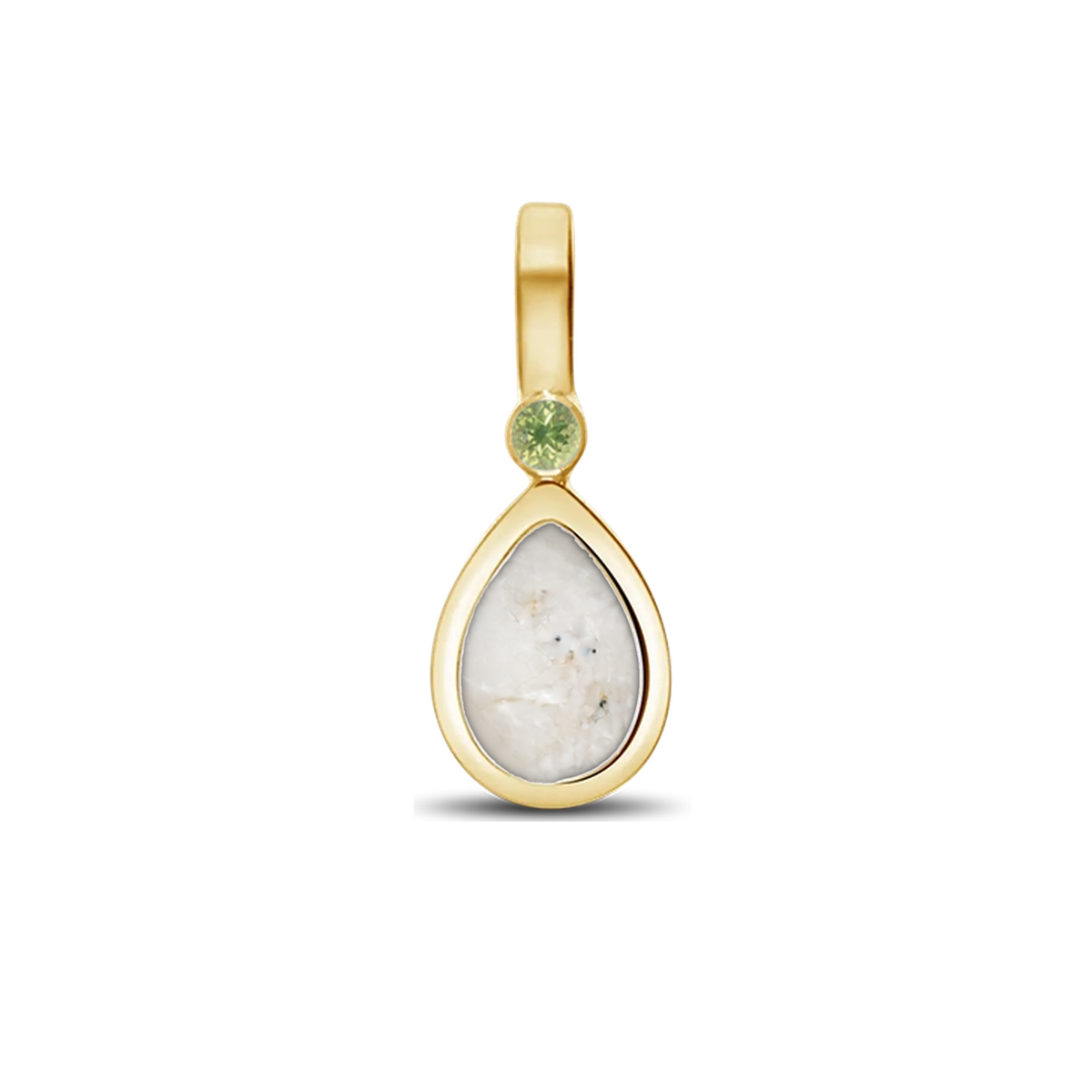 Magic Drop as-hanger in massief geel goud met parelmoer askleur en peridot