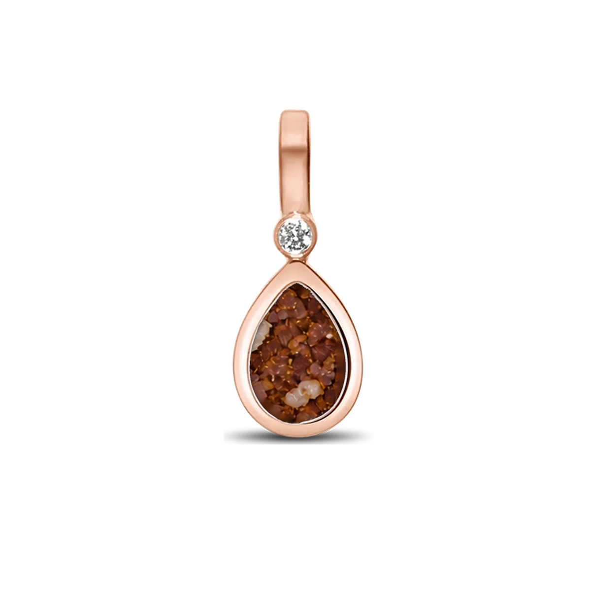 Magic Drop as-hanger in massief rosé goud met koperbruin askleur en zirkonia